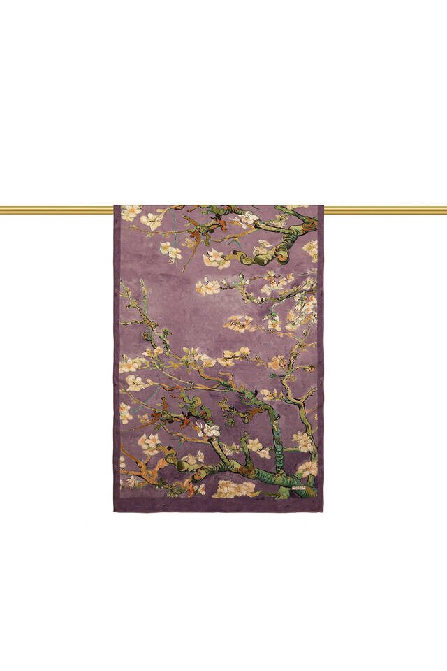 Purple Almond Blossom Silk Scarf - 2