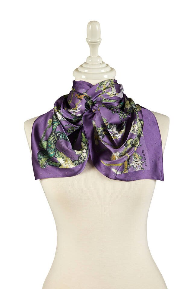Purple Almond Blossom Silky Foulard - 2