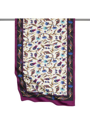 Purple Black Carnation Tulip Pattern Wide Silky Foulard 