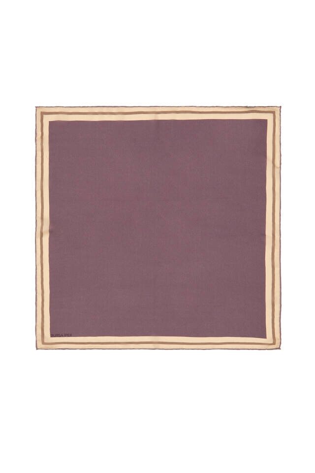 Purple Bordered Plain Silk Pocket Square - Bursa İpek