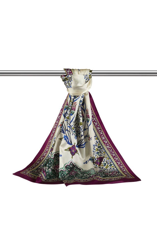 Purple Candlestick Pattern Wide Silky Foulard - 3