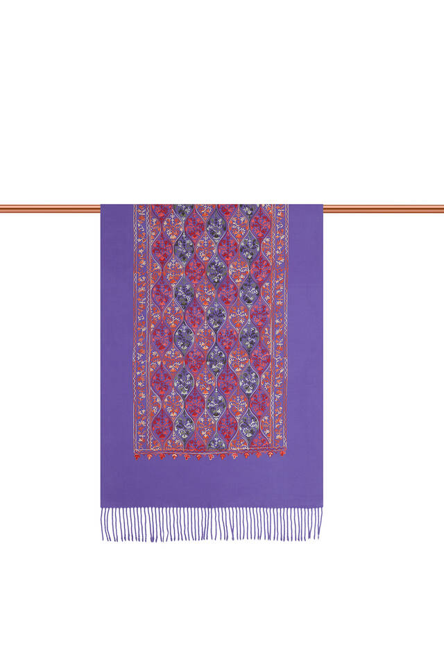 Purple Embroidered Winter Shawl - 3