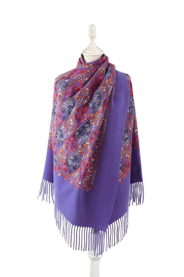 Purple Embroidered Winter Shawl - Bursa İpek