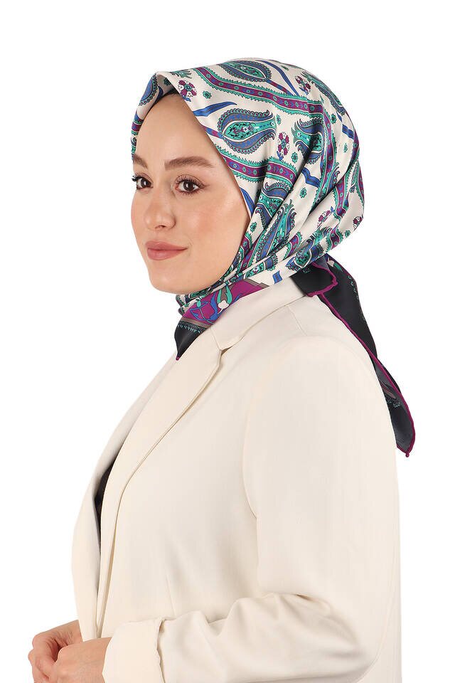 Purple Ivy Tulip Pattern Silky Square Scarf - 2