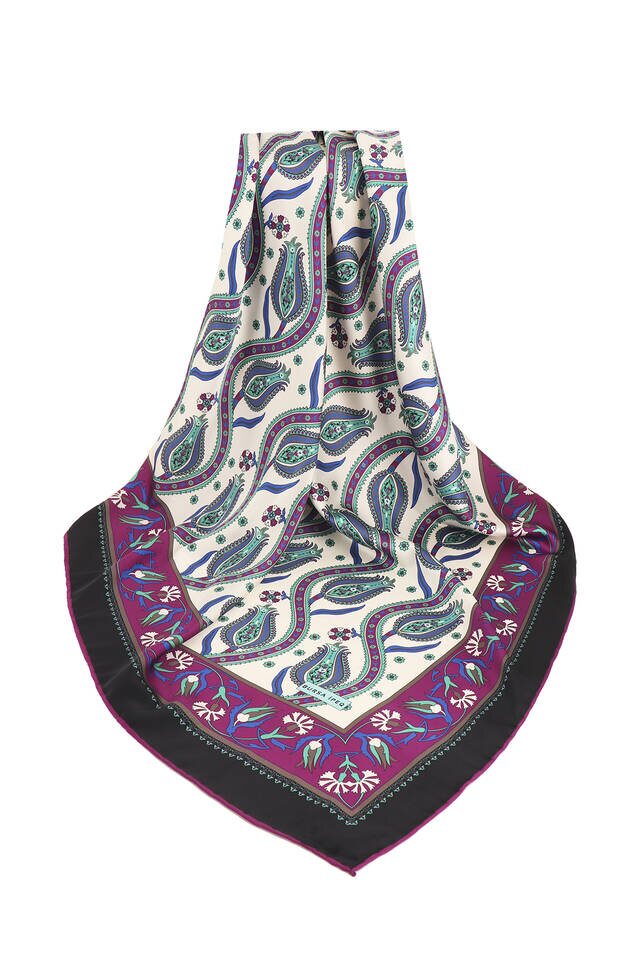 Purple Ivy Tulip Pattern Silky Square Scarf - 3