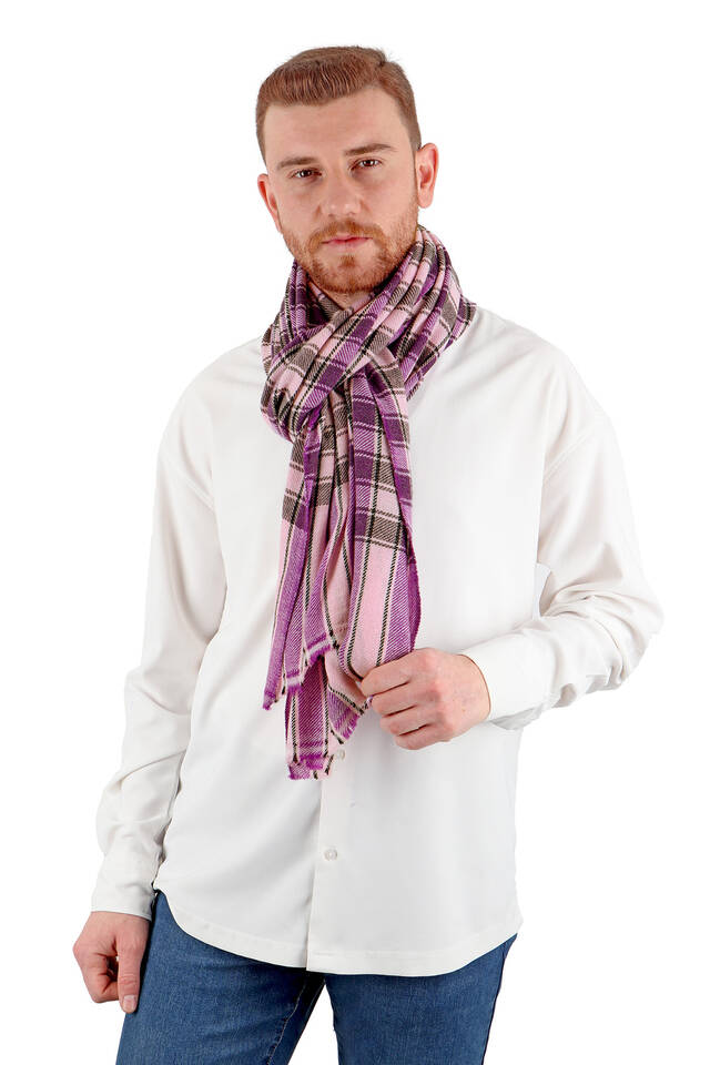 Purple Men's Wool Wide Scarf - 2