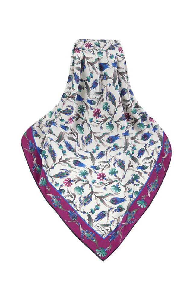 Purple Mint Turkish Pattern Carnation Tulip Pattern Silky Square Scarf - 3