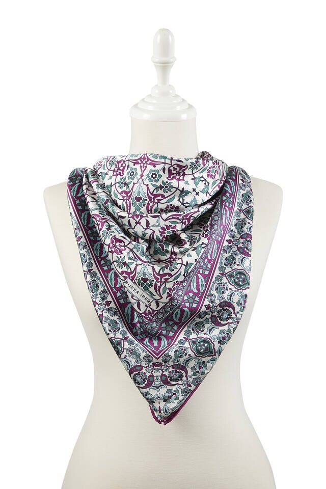 Purple Mint Turkish Patterned Tile Pattern Silk Square Scarf - 2