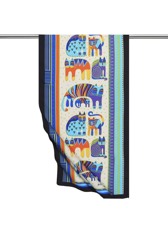 Purple Orange Patterned Silky Foulard - 1