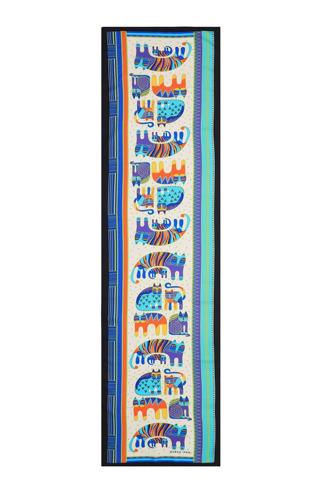 Purple Orange Patterned Silky Foulard - 4