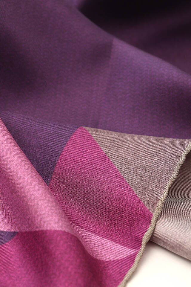 Purple Pink Geometric Pattern Twill Silk Square Scarf - 3