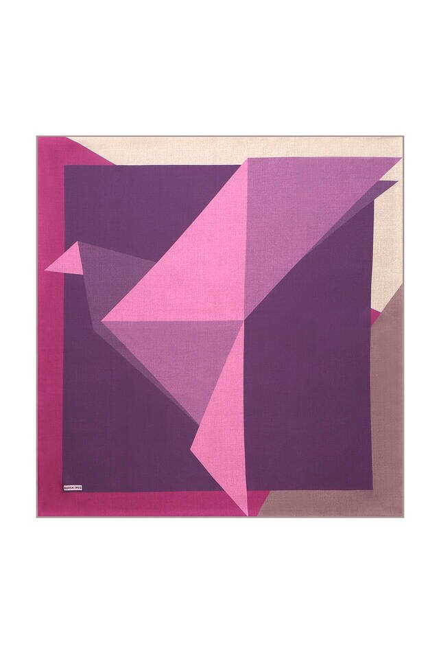 Purple Pink Geometric Pattern Twill Silk Square Scarf - 2