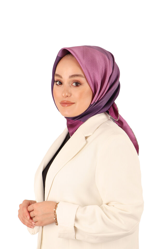 Purple Pink Geometric Pattern Twill Silk Square Scarf 