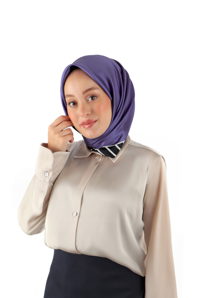 Purple Stripe Pattern Twill Silk Square Scarf 