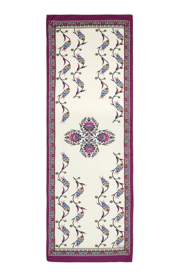 Purple Tulip Pattern Wide Silky Foulard - 4