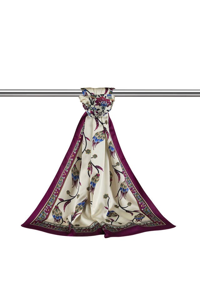 Purple Tulip Pattern Wide Silky Foulard - 3