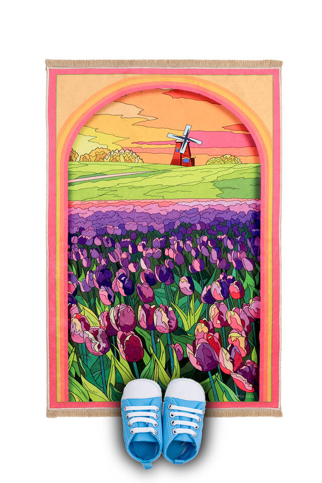 Purple Tulip Velvet Children's Prayer Rug - Bursa İpek