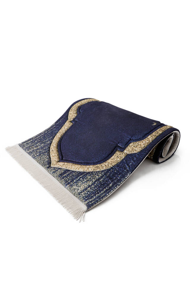 Navy Blue Quilted Sponge Prayer Rug - 2