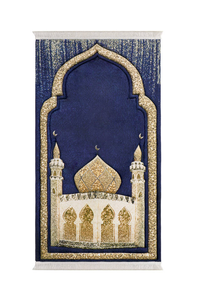 Navy Blue Quilted Sponge Prayer Rug - Bursa İpek