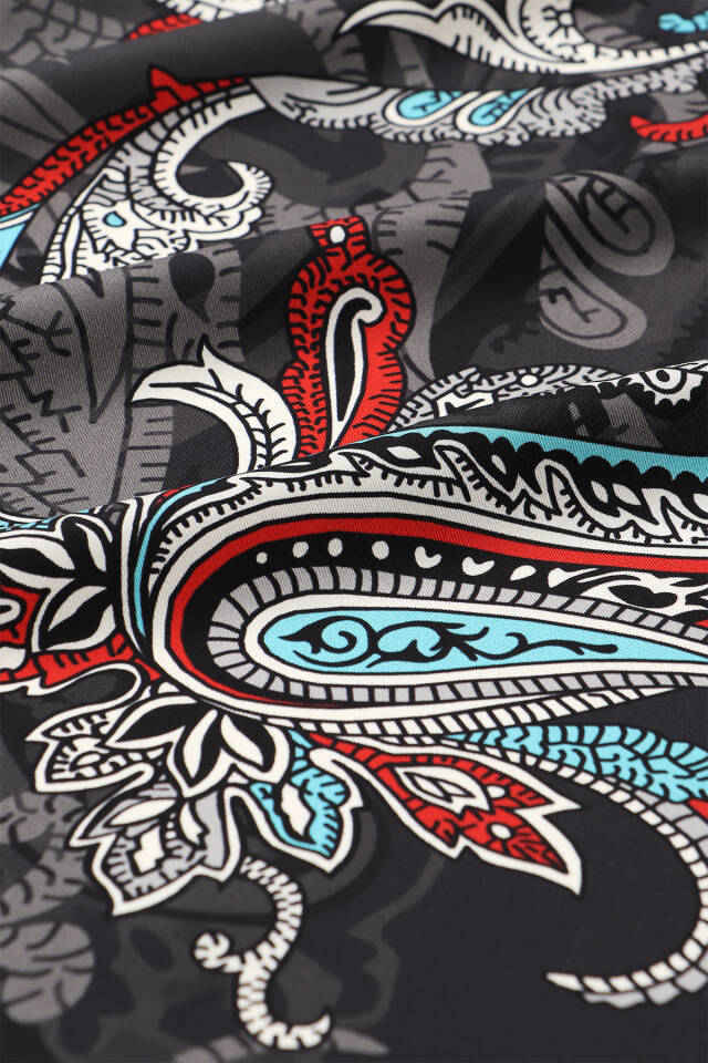 Anthracite Shawl Pattern Twill Silk Scarf - 3