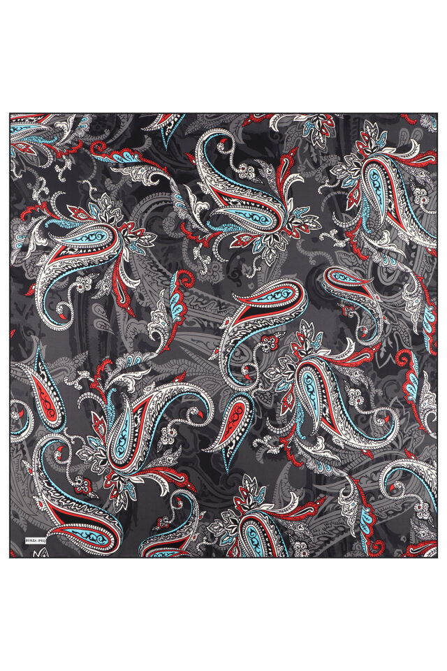 Anthracite Shawl Pattern Twill Silk Scarf - 2