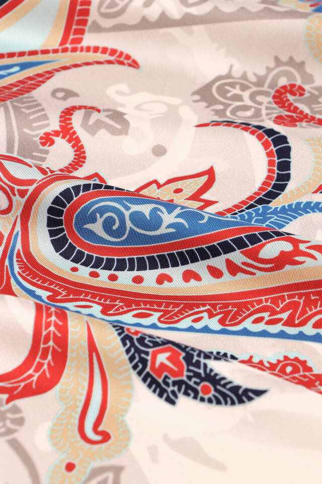 Cream Shawl Pattern Twill Silk Scarf - 3