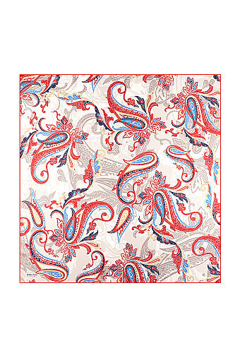 Cream Shawl Pattern Twill Silk Scarf 