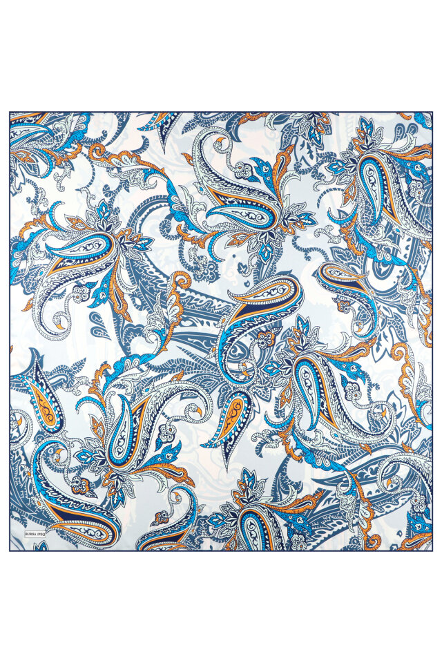 Ice Blue Shawl Pattern Twill Silk Scarf - 2