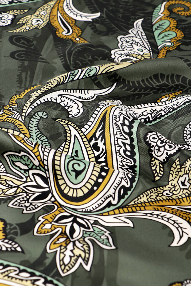 Khaki Shawl Pattern Twill Silk Scarf - 3