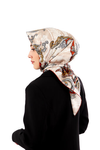 Milky Coffee Shawl Pattern Twill Silk Scarf 