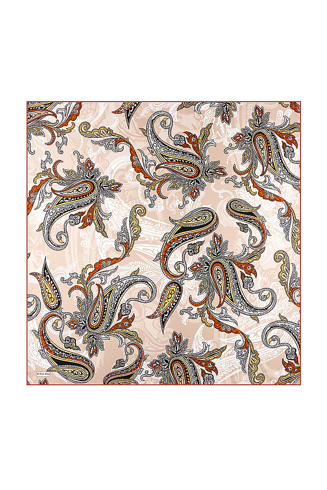 Milky Coffee Shawl Pattern Twill Silk Scarf - Bursa İpek