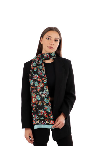 Black Shawl Pattern Voile Silk Scarf 