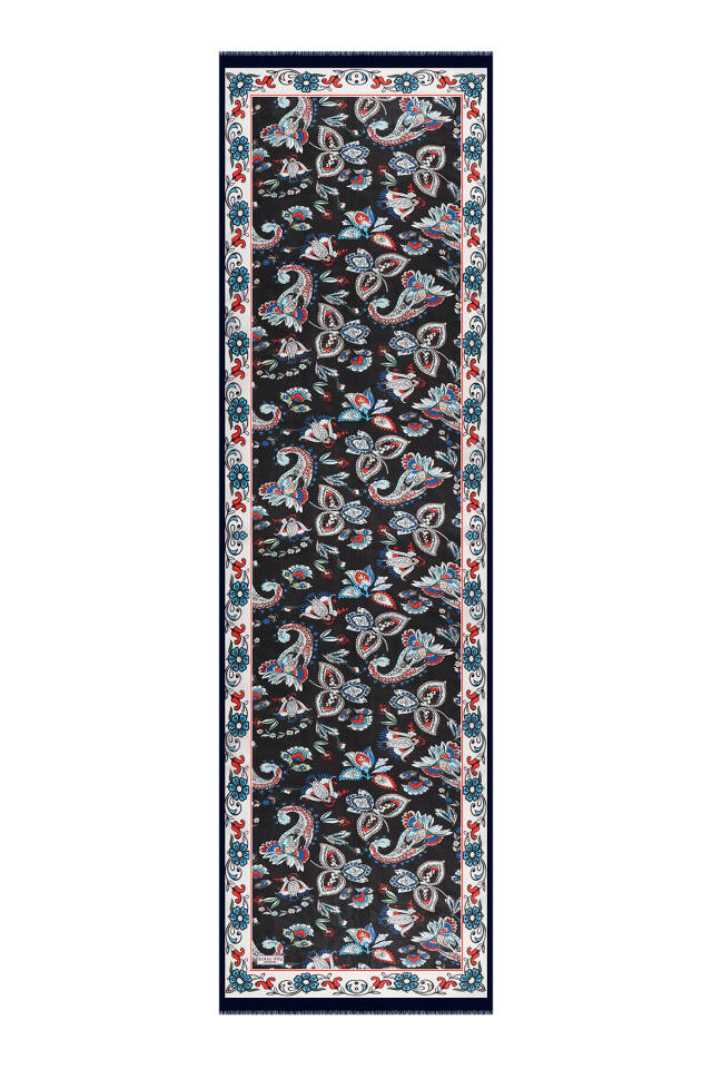 Black Shawl Pattern Voile Silk Scarf - 4