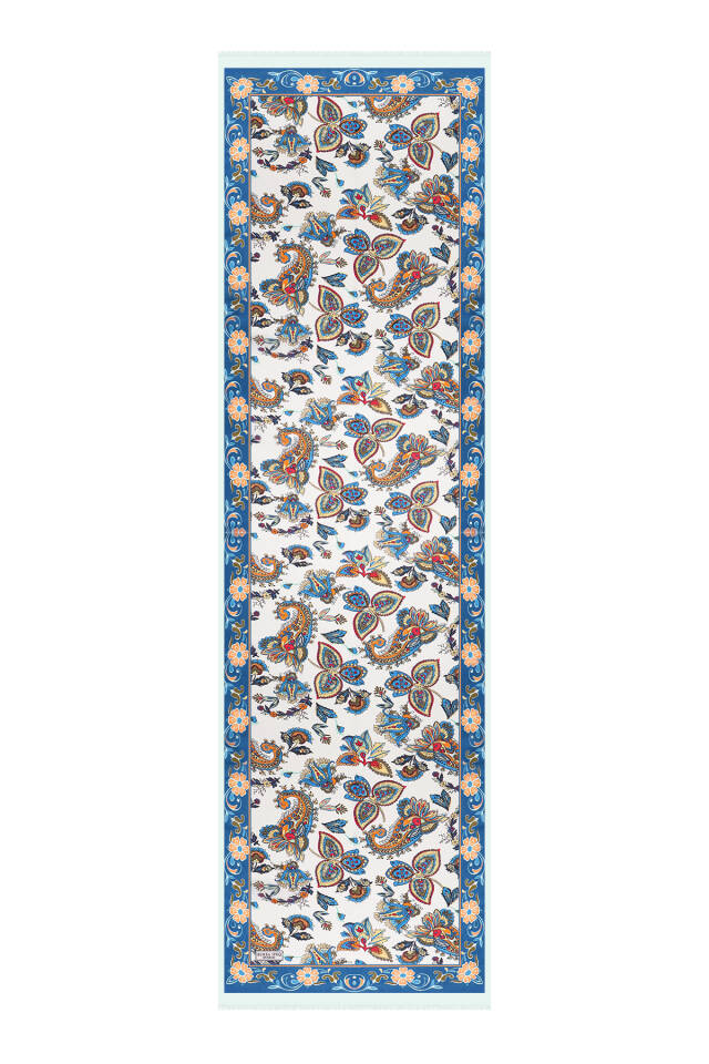 Blue Shawl Pattern Voile Silk Scarf - 4