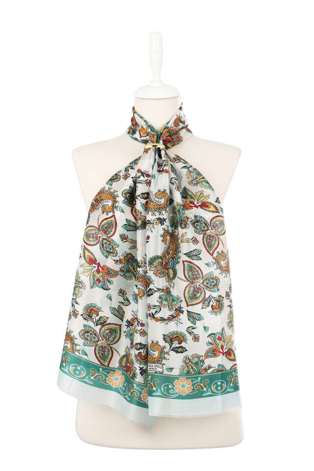 Green Shawl Pattern Voile Silk Scarf - 2