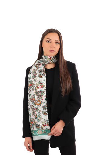 Green Shawl Pattern Voile Silk Scarf 