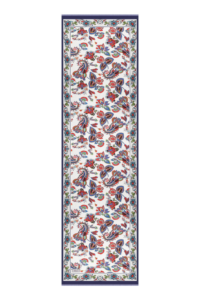 Navy Blue Shawl Pattern Voile Silk Scarf - 4