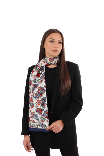 Navy Blue Shawl Pattern Voile Silk Scarf 