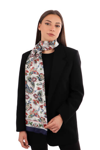 Navy Blue Shawl Pattern Voile Silk Scarf 