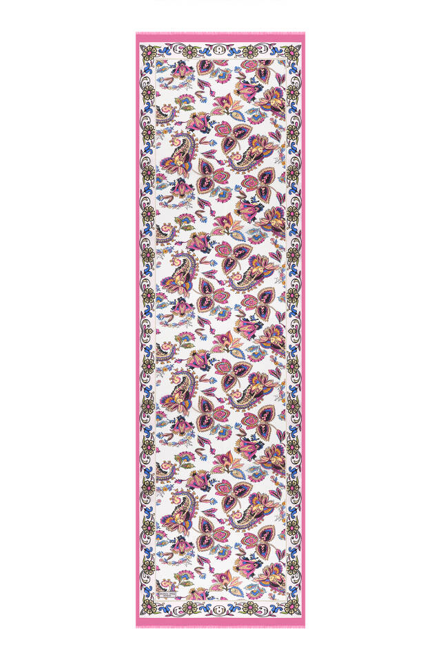 Dusty Rose Shawl Pattern Voile Silk Scarf - 4