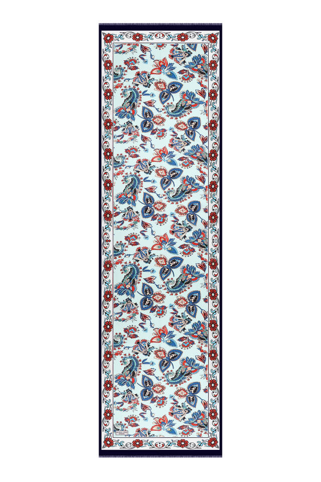 Aqua Green Shawl Pattern Voile Silk Scarf - 4