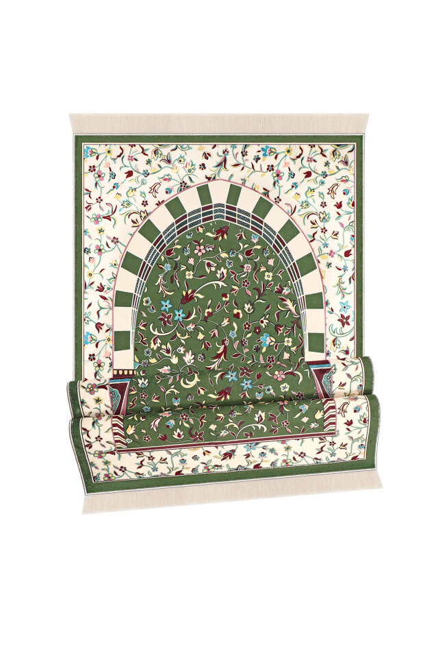 Yeşil Ravza Desen Bambu Halı Seccade - 4