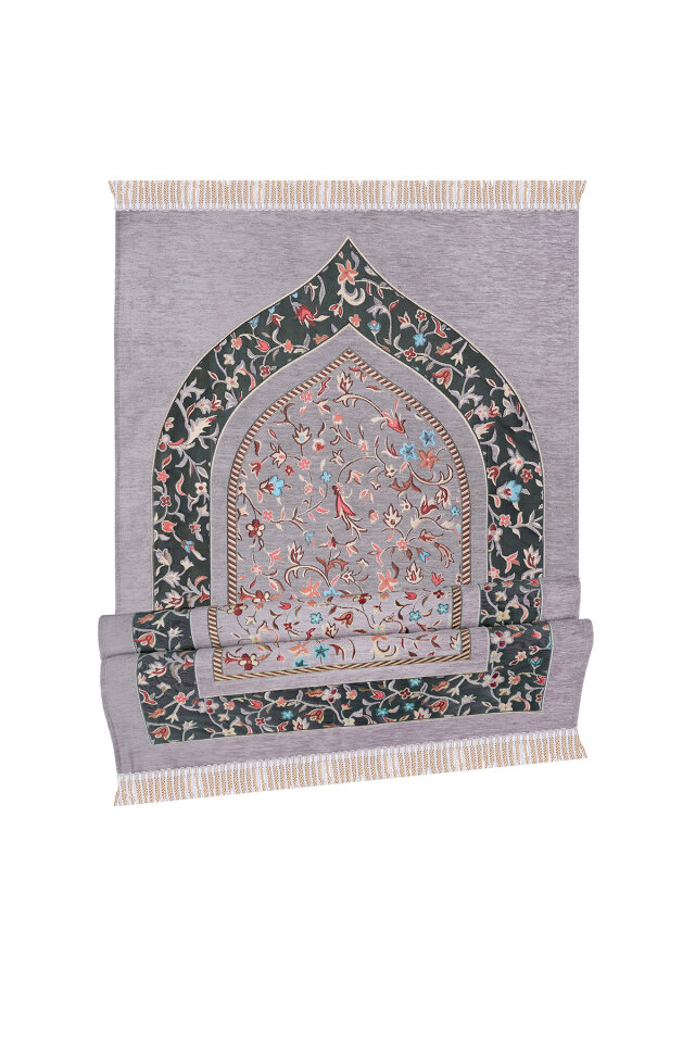 Gri Ravza Desen Özel Dokuma Seccade - 4