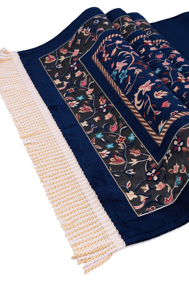 Lacivert Ravza Desen Özel Dokuma Seccade - 3