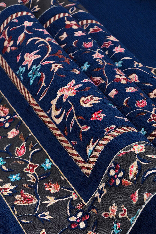 Lacivert Ravza Desen Özel Dokuma Seccade - 2