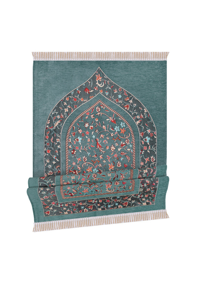 Petrol Yeşil Ravza Desen Özel Dokuma Seccade - 4