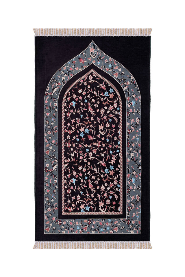 Siyah Ravza Desen Özel Dokuma Seccade - Bursa İpek