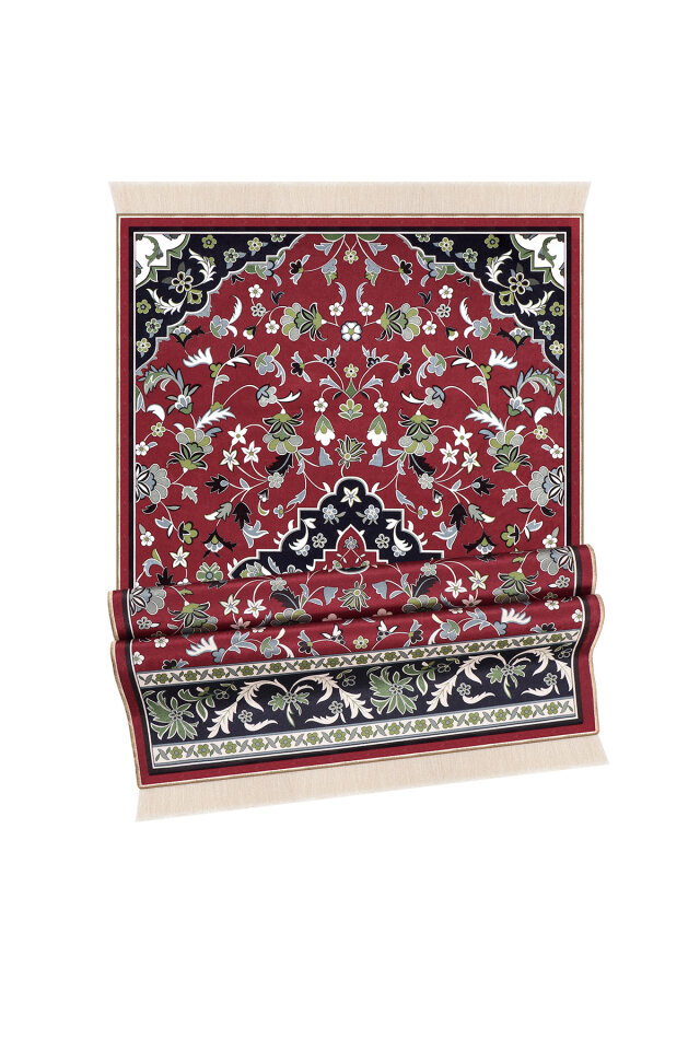 Bordo Ravza Desen Kadife Halı Seccade - 4