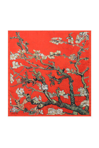 Red Almond Blossom Pattern Silky Pocket Square 
