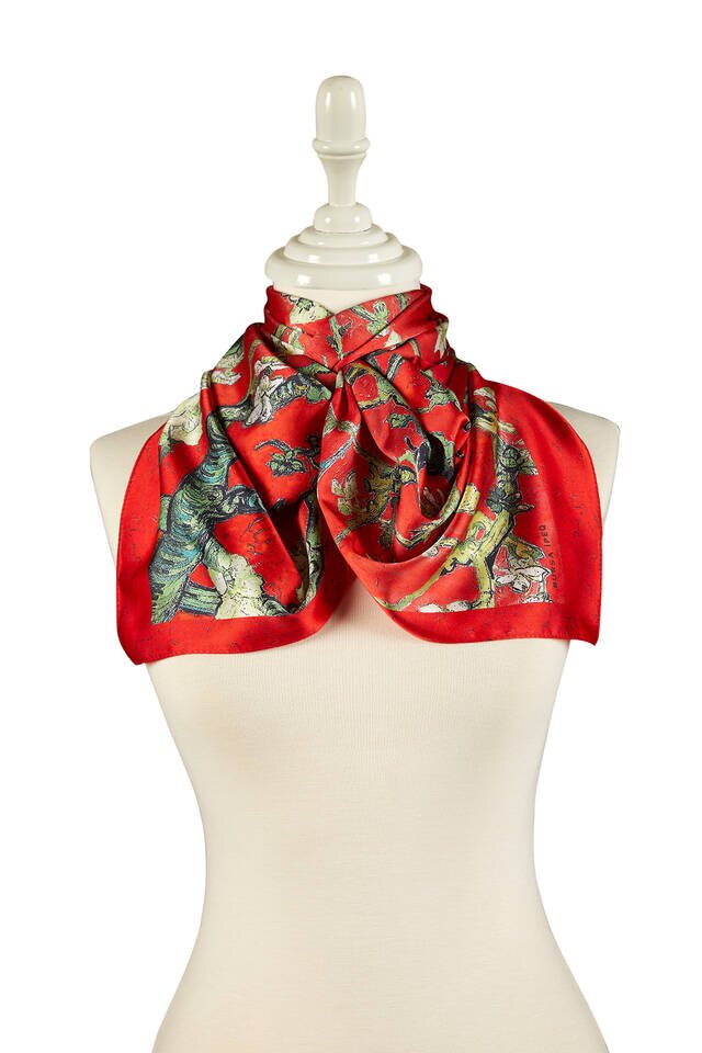 Red Almond Blossom Silky Foulard - 2